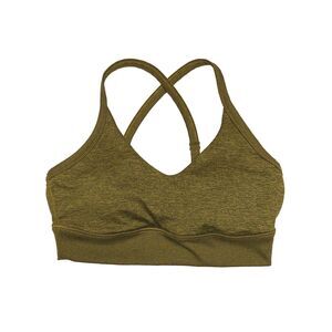 Offline Aerie Hugger Ribbed Longline Sports Bra Size L Olive Green Crossback